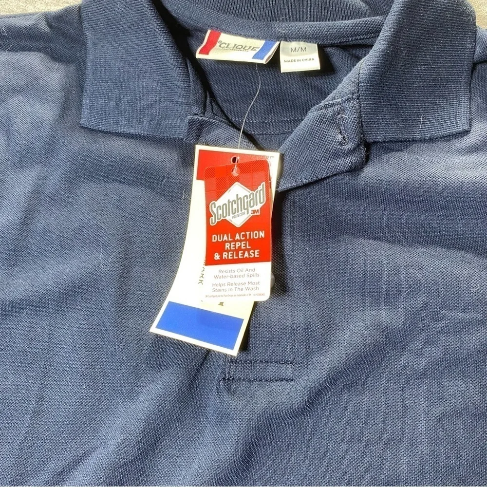 Clique Polo Shirt Men’s M Navy Blue Short Sleeve Golf Scotchguard Protection NWT - Picture 11 of 13